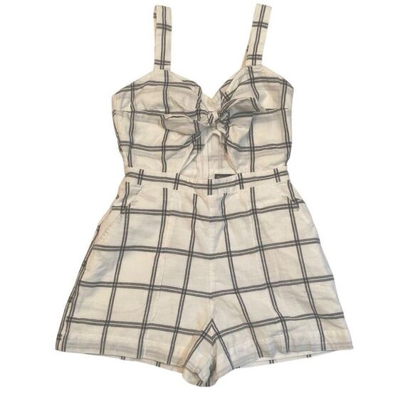 Abercrombie & Fitch Gray and White Plaid Cut Out Halter Strap Romper Women Sz  2 - Picture 1 of 12